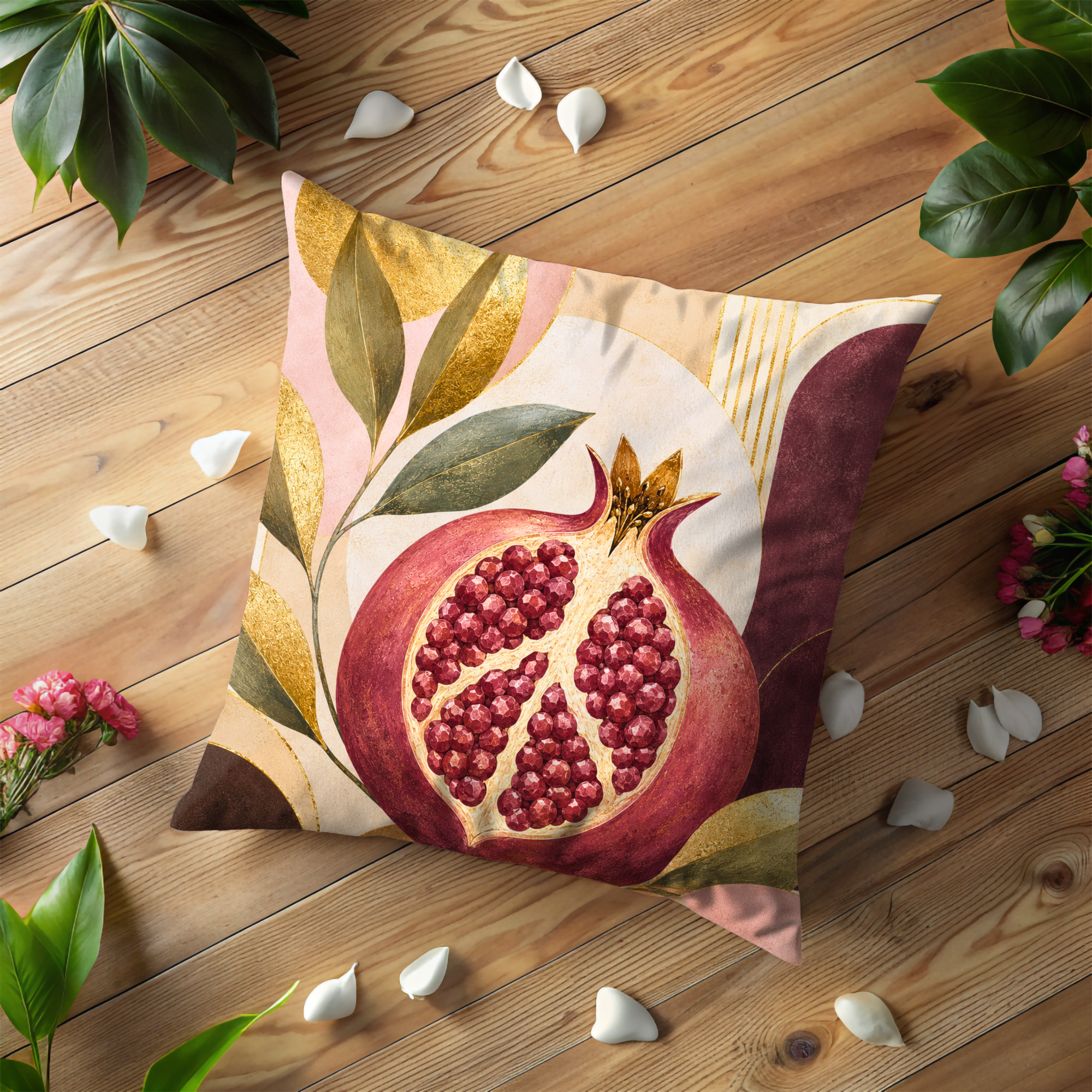 Pomegranate Pillow Cover | Abstract Botanical Art | Gold Decor