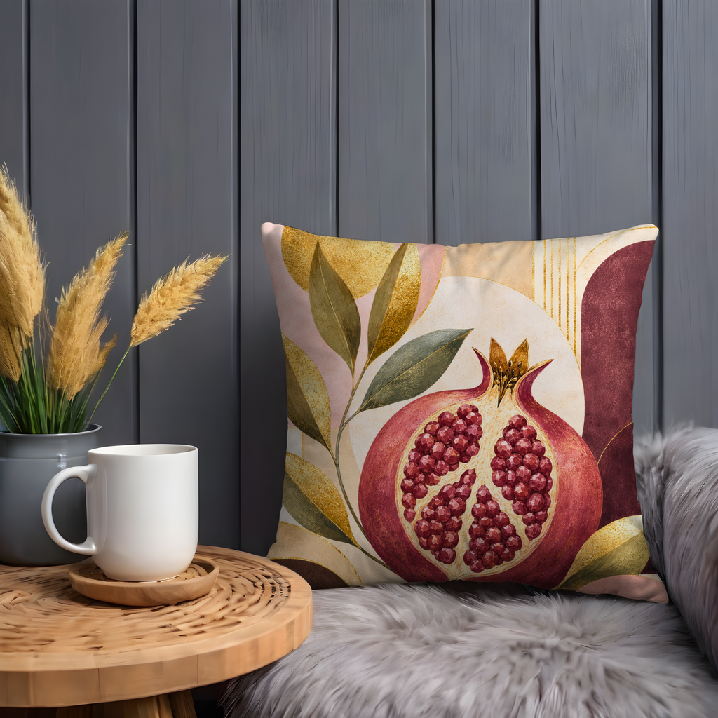 Pomegranate Pillow Cover | Abstract Botanical Art | Gold Decor