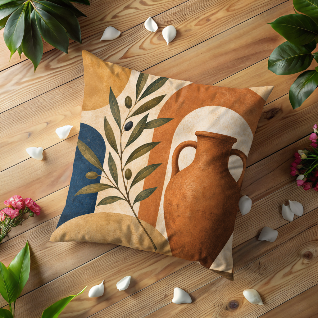 Olive Vase Pillow Cover | Abstract Mediterranean Art | Boho Decor