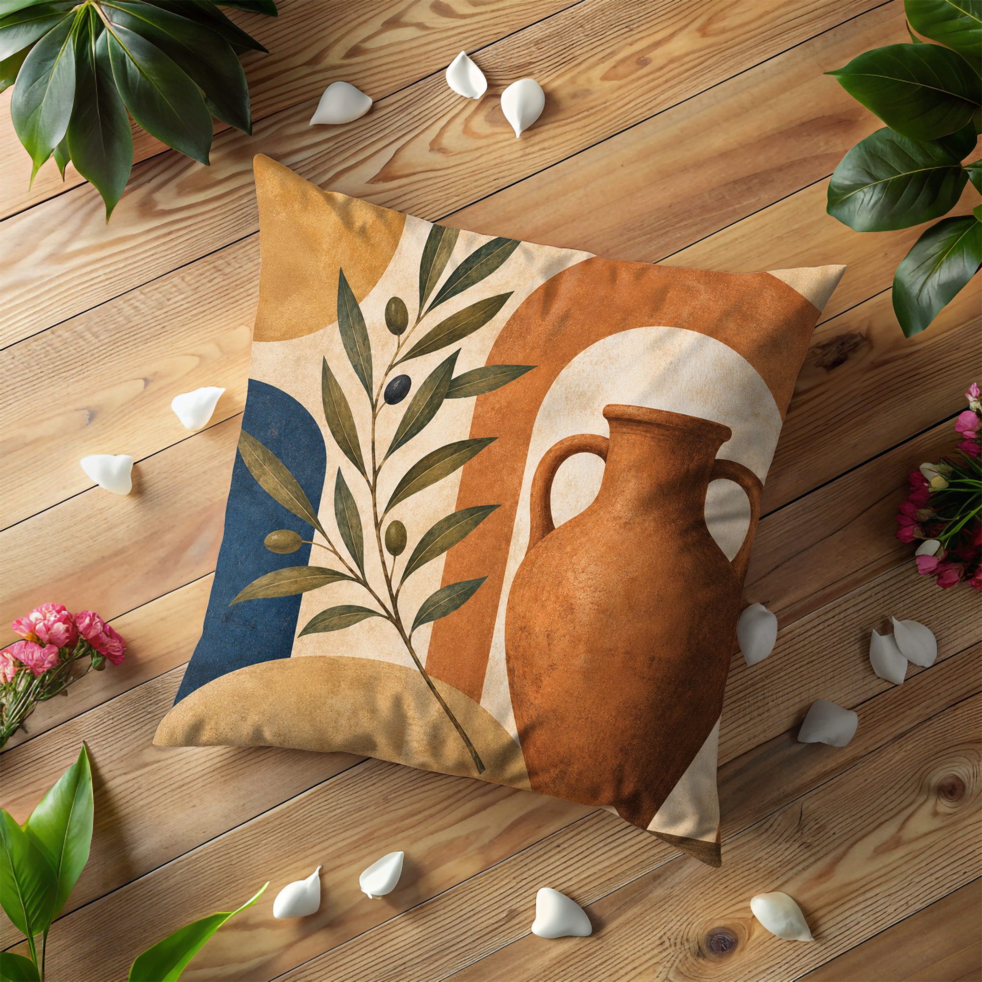 Olive Vase Pillow Cover | Abstract Mediterranean Art | Boho Decor