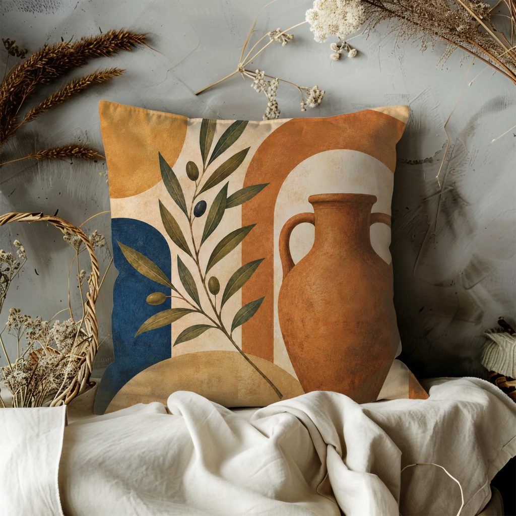 Olive Vase Pillow Cover | Abstract Mediterranean Art | Boho Decor