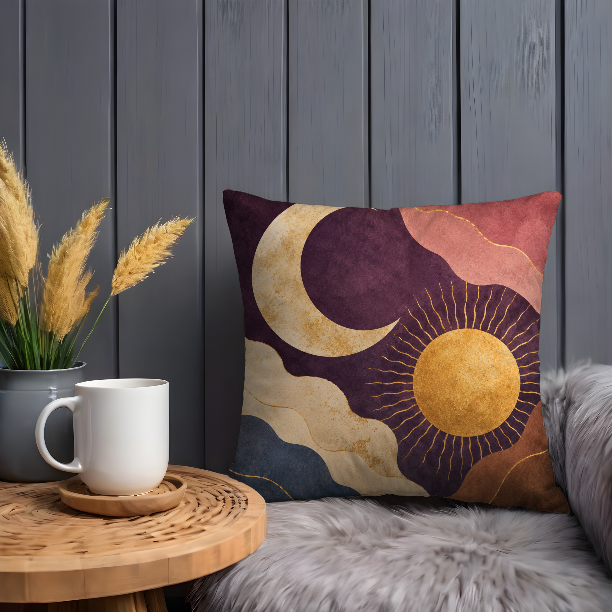 Sun and Moon Pillow Cover | Abstract Celestial Art | Boho Decor