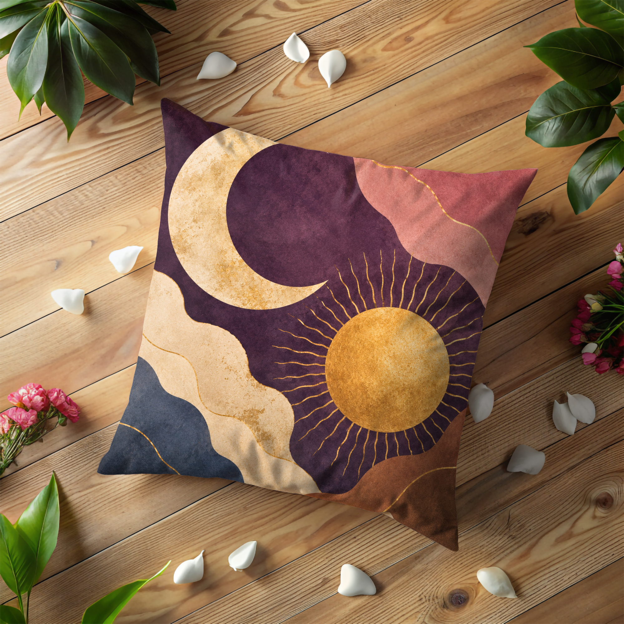 Sun and Moon Pillow Cover | Abstract Celestial Art | Boho Decor
