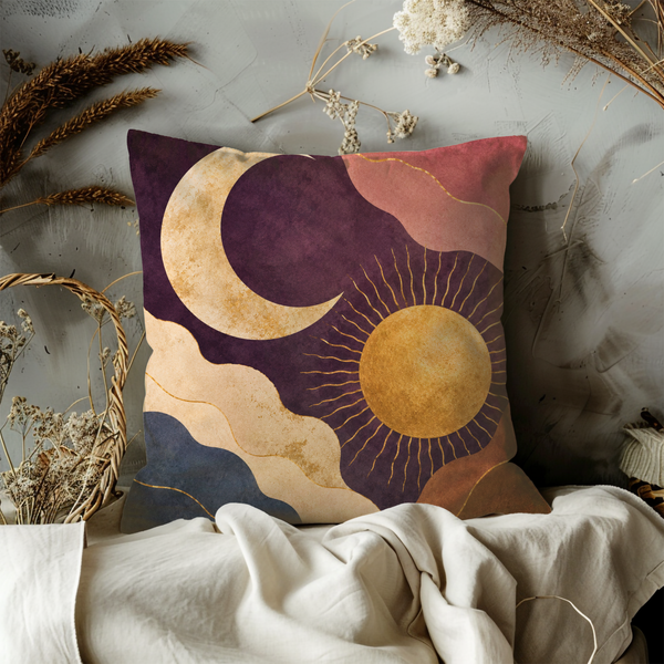Sun and Moon Pillow Cover – Abstract Celestial Art | Boho Decor