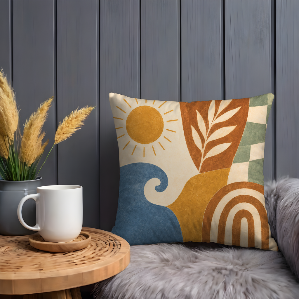 Sun Wave Leaf Pillow Cover | Modern Boho Art | Abstract Decor