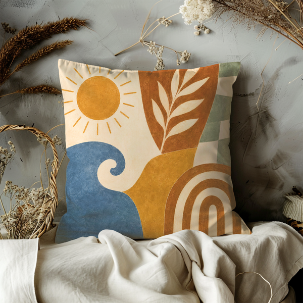 Sun Wave Leaf Pillow Cover – Modern Boho Art | Abstract Decor