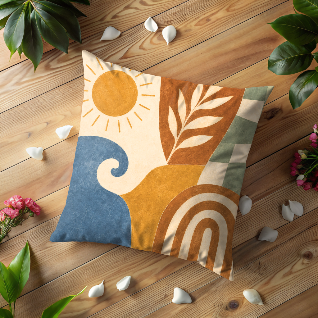 Sun Wave Leaf Pillow Cover | Modern Boho Art | Abstract Decor