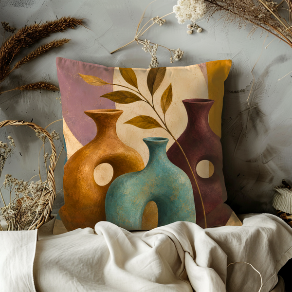 Abstract Vases Pillow Cover – Modern Boho Art | Artistic Still Life