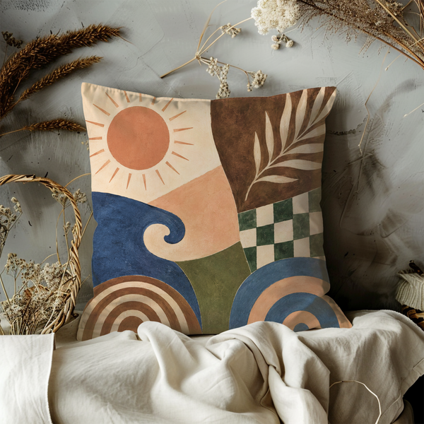 Abstract Sun Wave Pillow Cover – Modern Boho Art | Geometric Decor