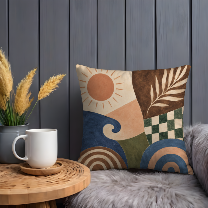 Abstract Sun Wave Pillow Cover – Modern Boho Art | Geometric Decor