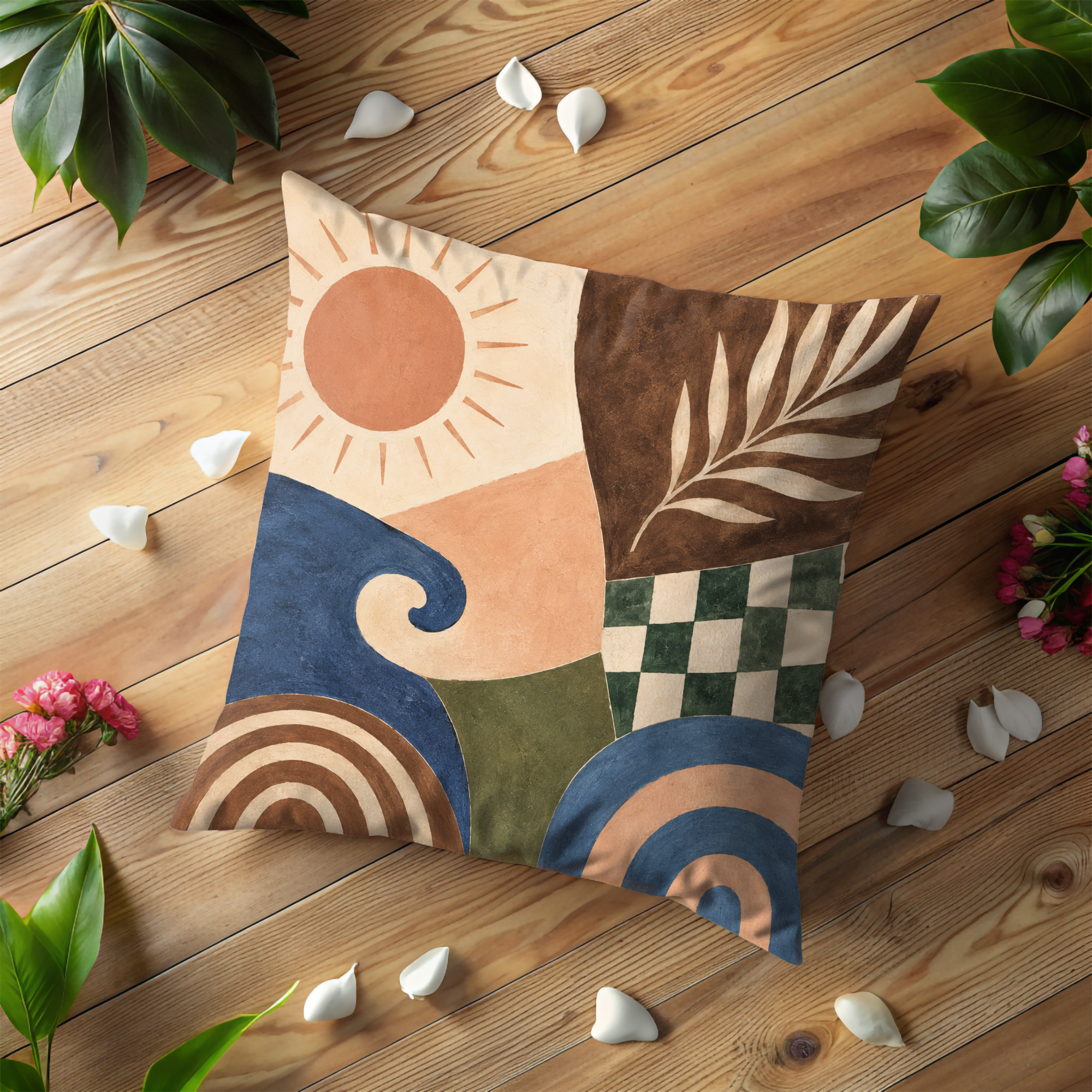 Abstract Sun Wave Pillow Cover | Modern Boho Art | Geometric Decor