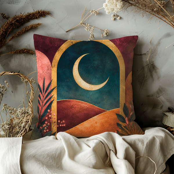 Crescent Moon Abstract Pillow Cover – Modern Celestial Art | Boho Decor