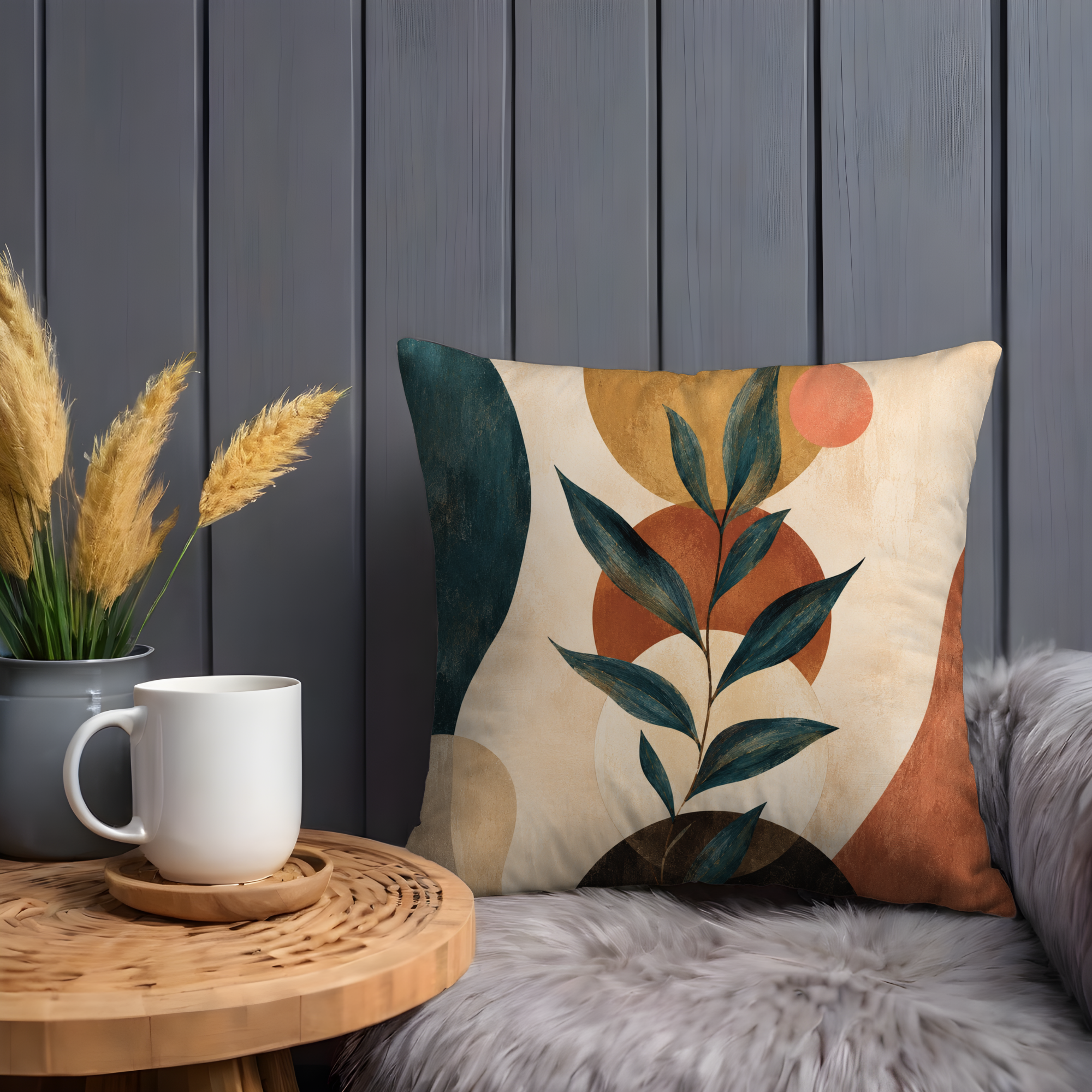 Abstract Botanical Pillow Cover | Modern Geometric Art | Warm Nature Decor