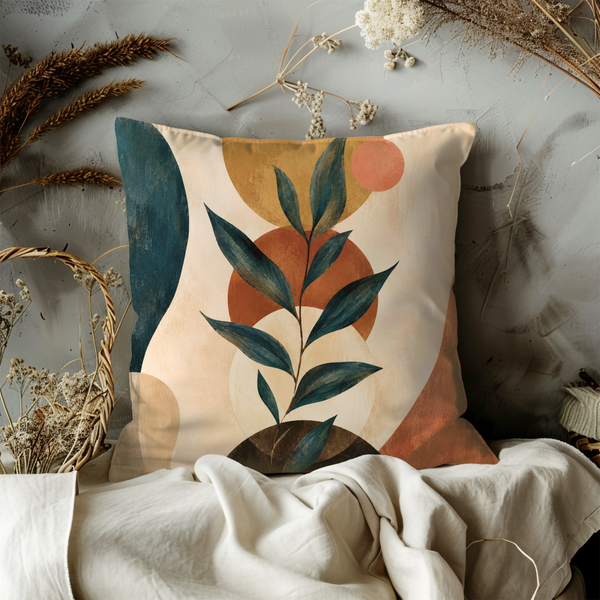 Abstract Botanical Pillow Cover – Modern Geometric Art | Warm Nature Decor