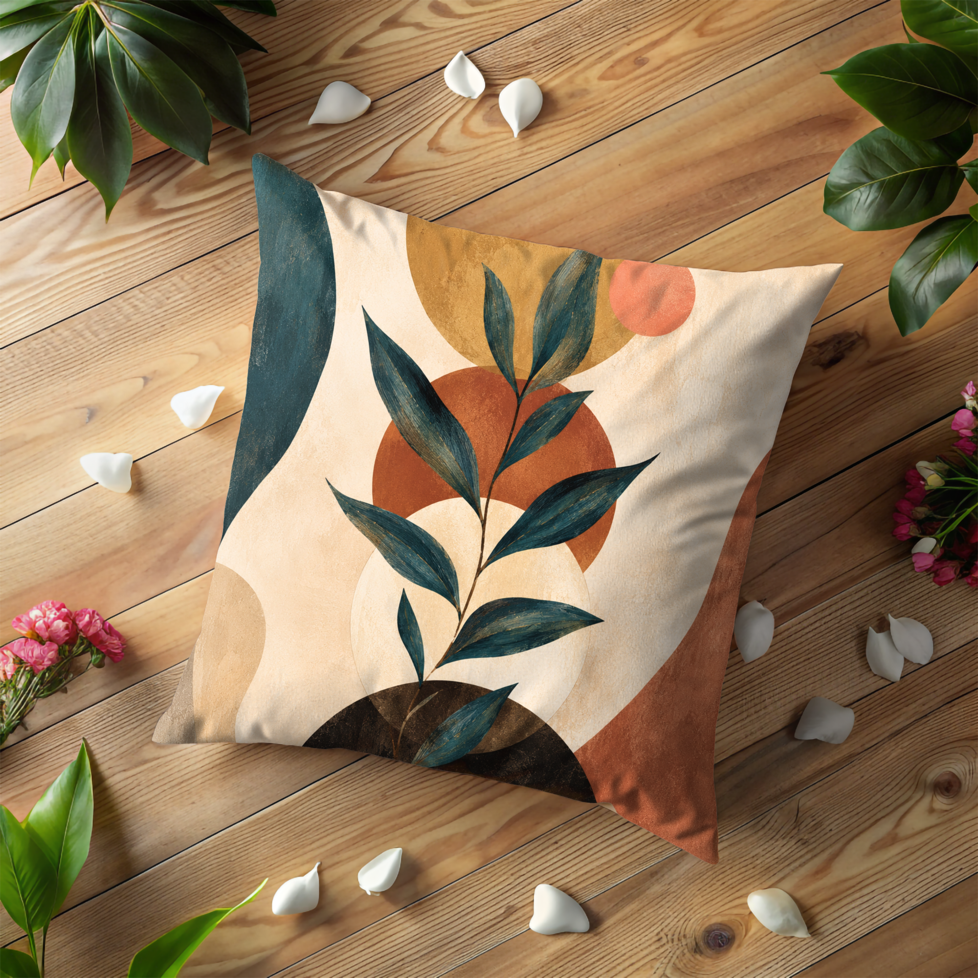 Abstract Botanical Pillow Cover | Modern Geometric Art | Warm Nature Decor
