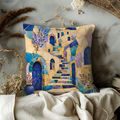 Safed Blue Alley Pillow Cover | Mosaic Old City Art | Gold Crackle Decor