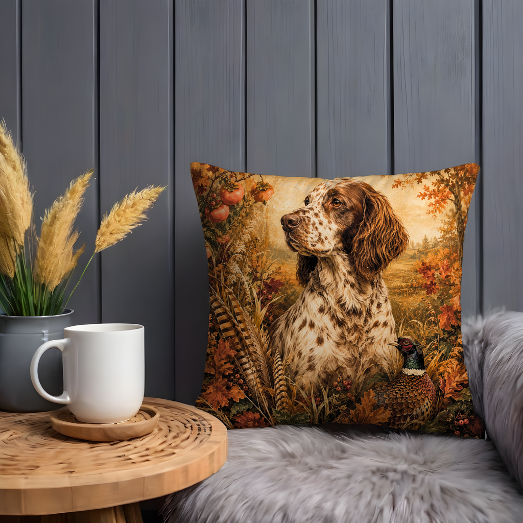 Springer Spaniel Pheasant Pillow Cover | Autumn Hunting Art | Realistic Wildlife Decor