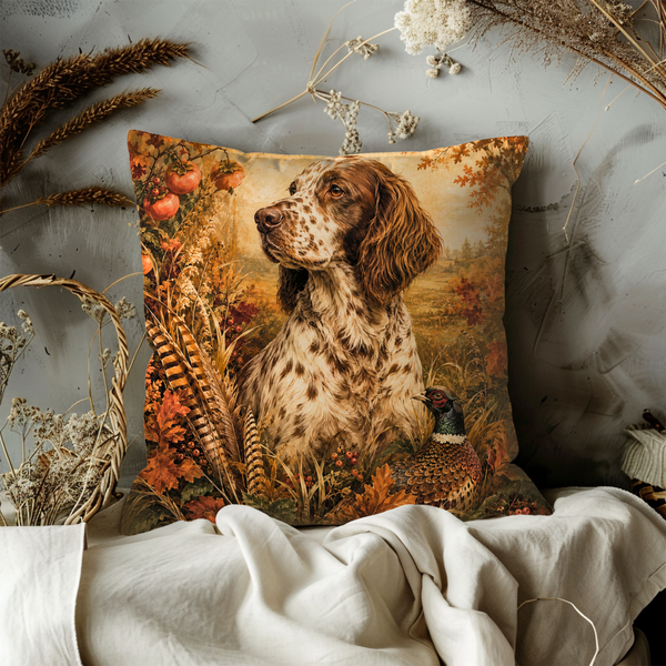 Springer Spaniel Pheasant Pillow Cover – Autumn Hunting Art | Realistic Wildlife Decor