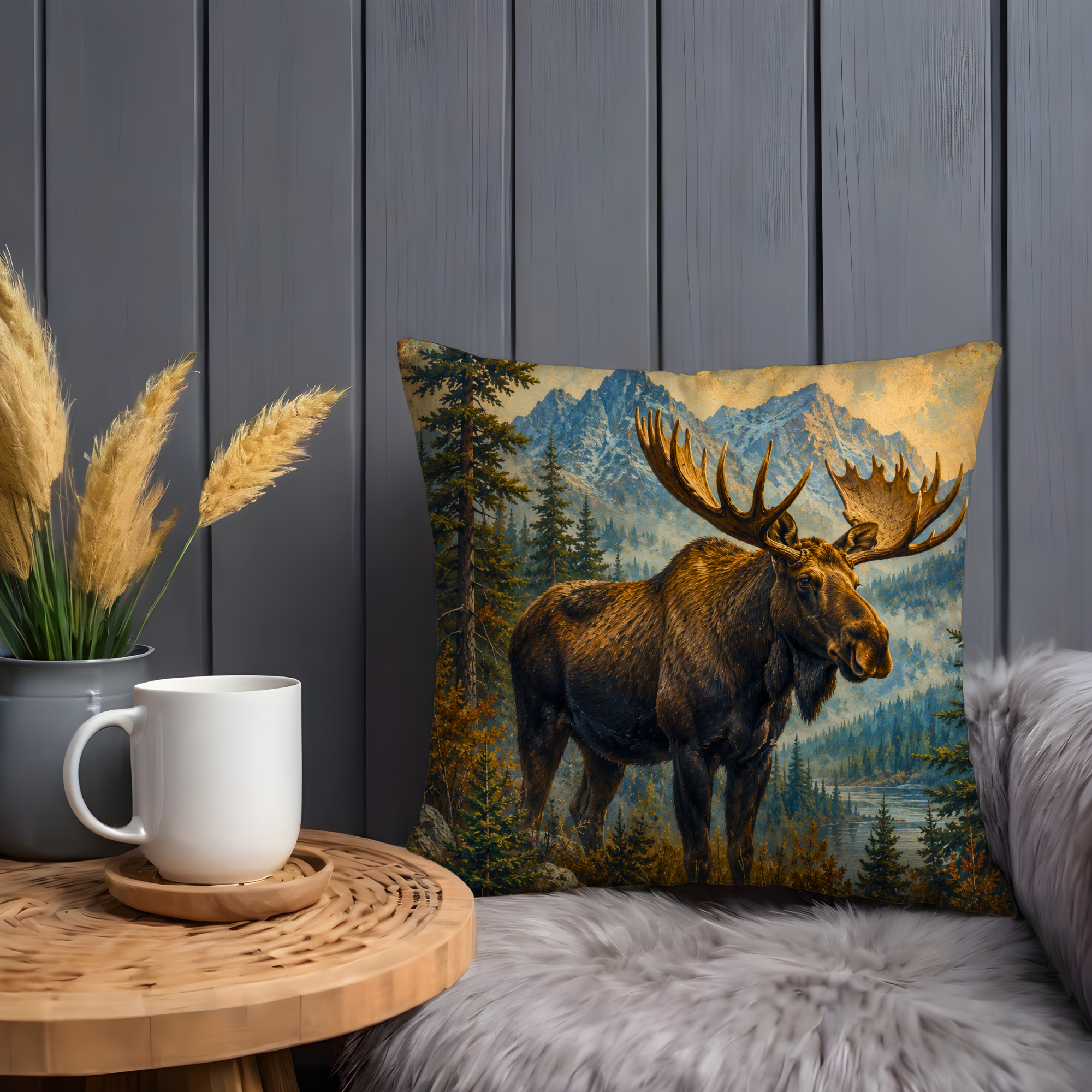Majestic Moose Mountain Pillow Cover | Wildlife Wilderness Art | Rustic Nature Decor