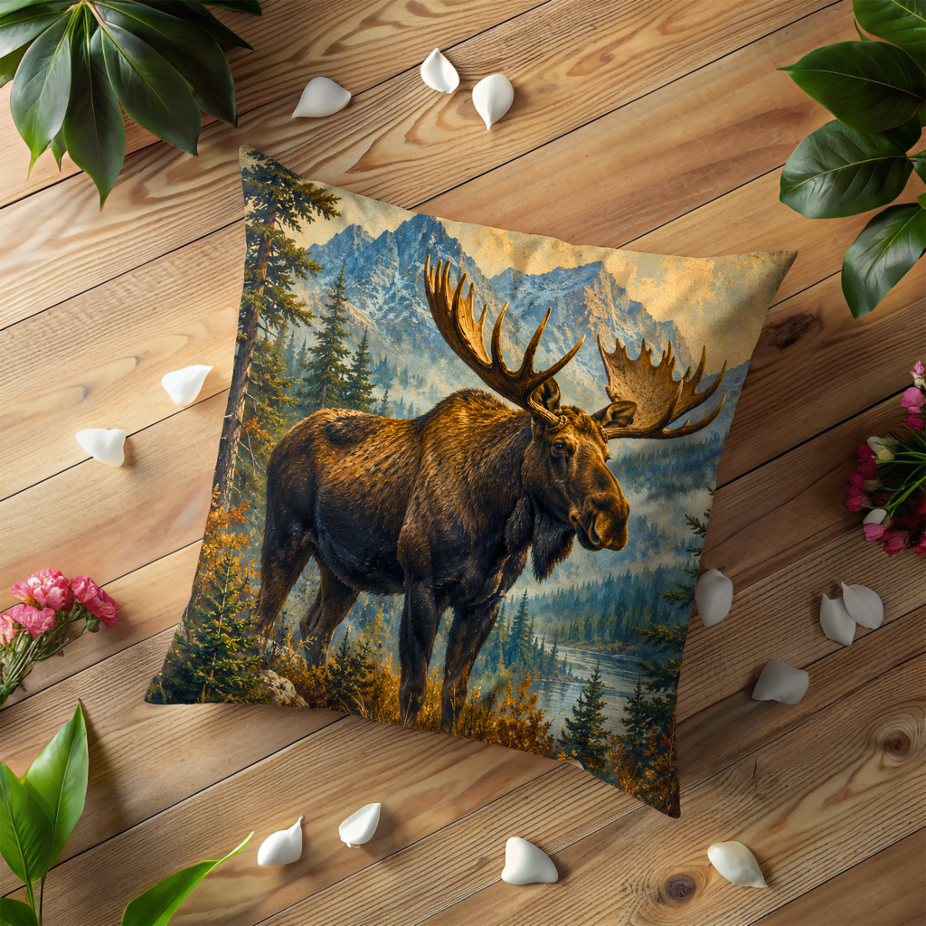 Majestic Moose Mountain Pillow Cover | Wildlife Wilderness Art | Rustic Nature Decor