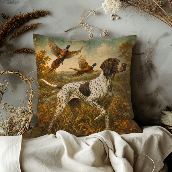 German Shorthaired Pointer Pillow Cover – Pheasant Hunting Art | Vintage Sporting Decor