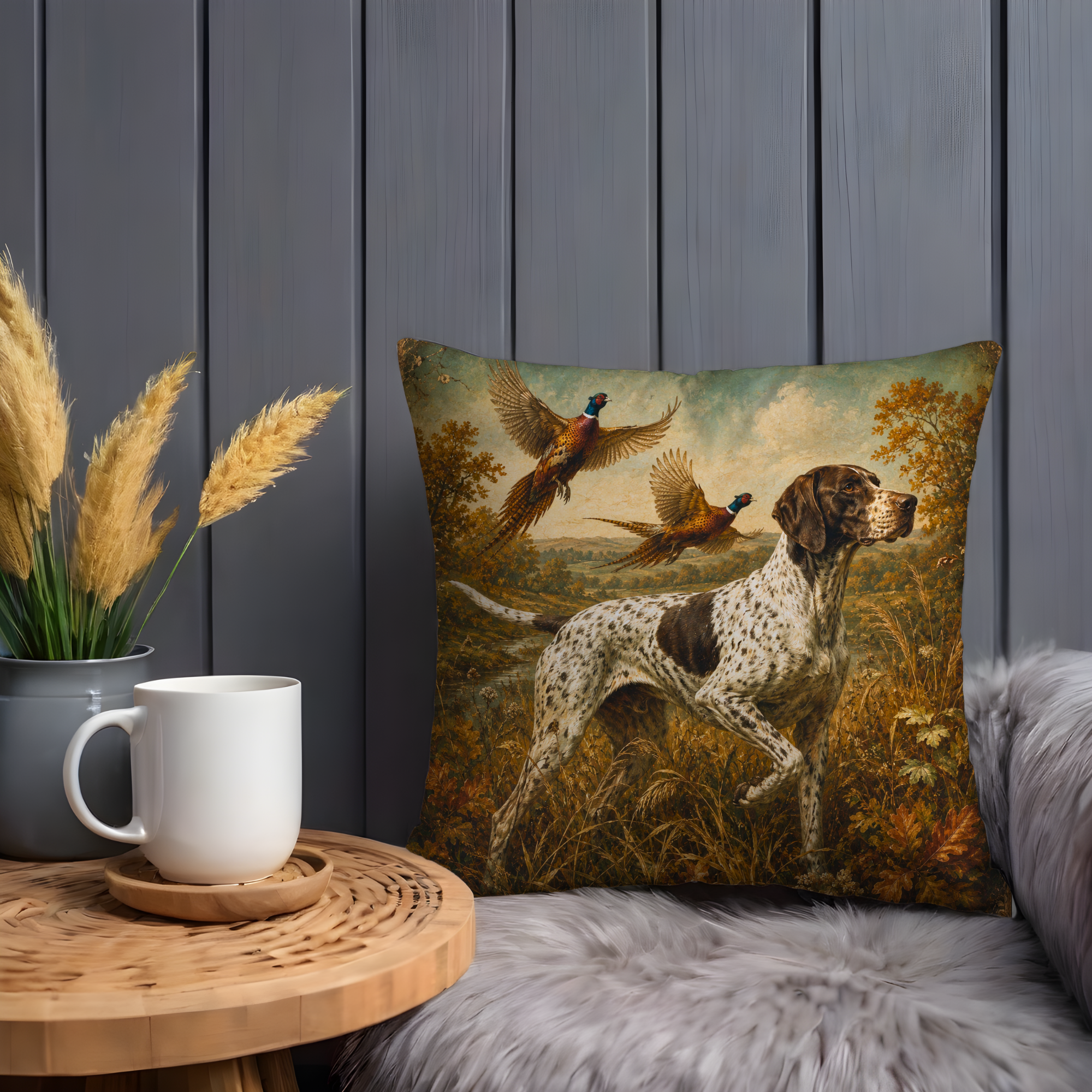 German Shorthaired Pointer Pillow Cover | Pheasant Hunting Art | Vintage Sporting Decor