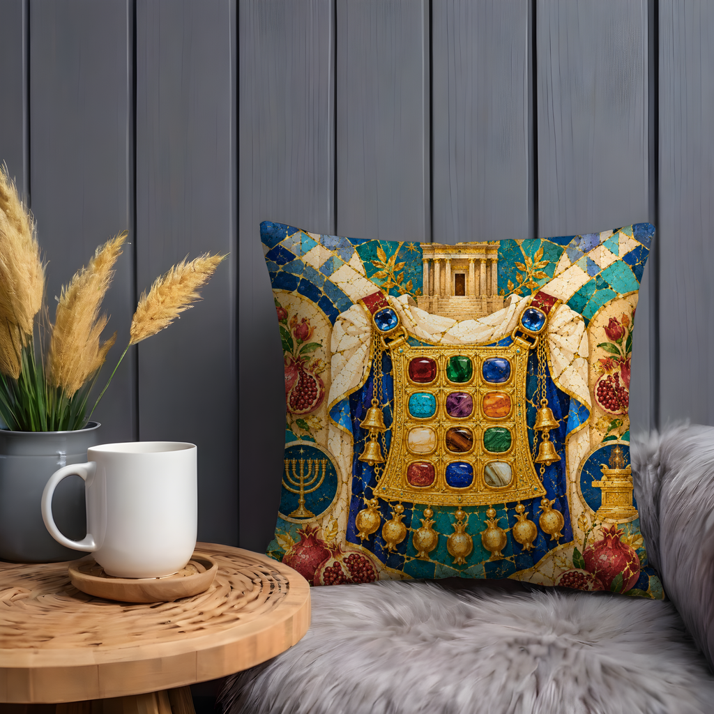 High Priest Breastplate Pillow Cover | Choshen Jewish Art | Gold Crackle Decor