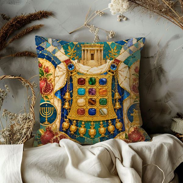 High Priest Breastplate Pillow Cover – Choshen Jewish Art | Gold Crackle Decor