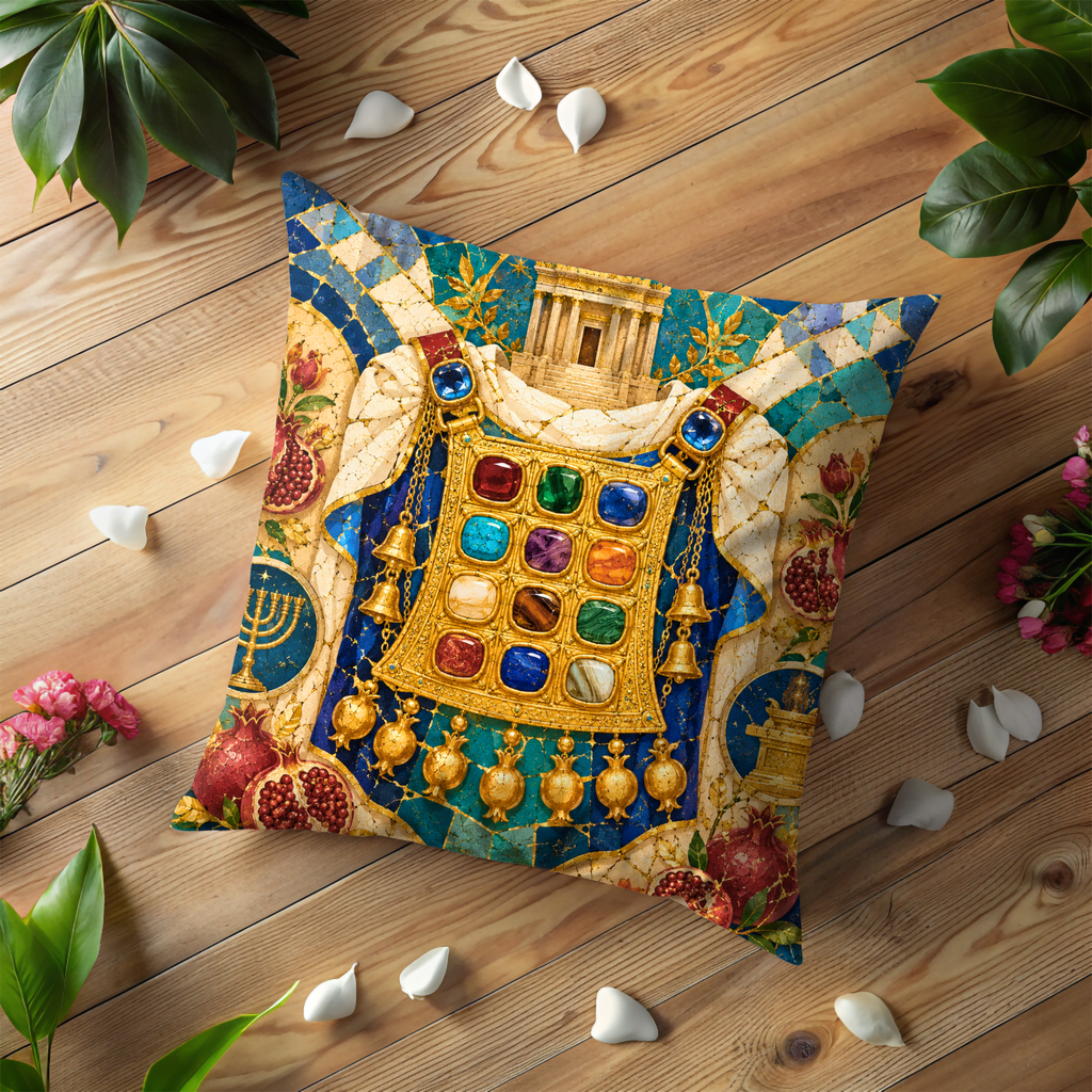 High Priest Breastplate Pillow Cover | Choshen Jewish Art | Gold Crackle Decor
