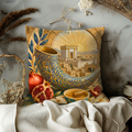 Shofar Honey Pomegranate Pillow Cover | Rosh Hashanah Art | Gold Crackle Decor