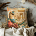 Shofar Pomegranate Temple Pillow Cover | Rosh Hashanah Art | Gold Crackle Decor