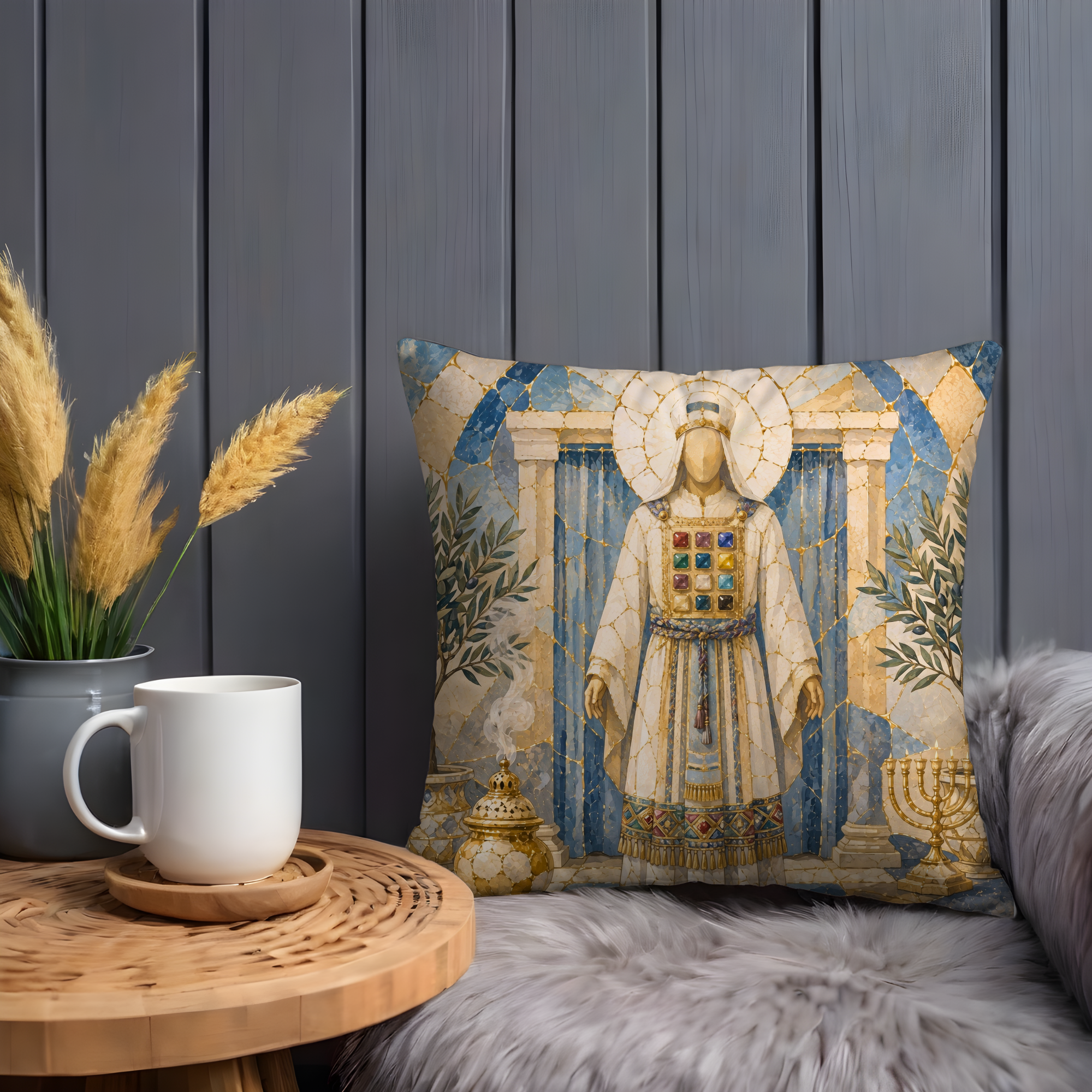 High Priest Choshen Pillow Cover | Kohen Gadol Art | Gold Crackle Decor