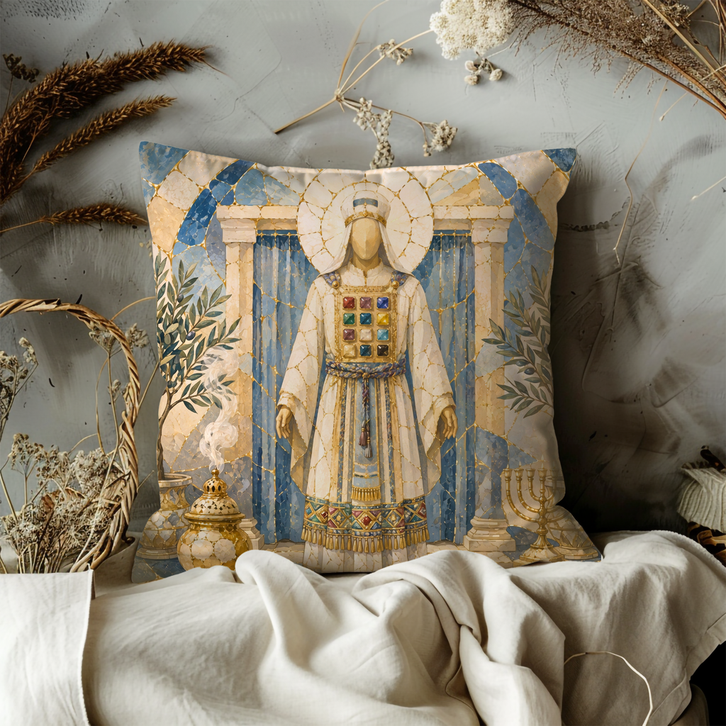 High Priest Choshen Pillow Cover | Kohen Gadol Art | Gold Crackle Decor