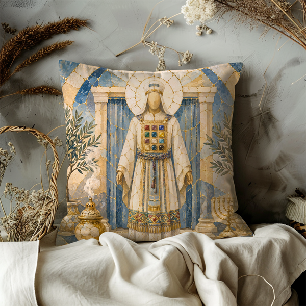 High Priest Choshen Pillow Cover – Kohen Gadol Art | Gold Crackle Decor