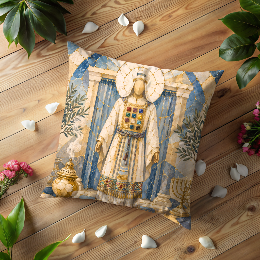 High Priest Choshen Pillow Cover | Kohen Gadol Art | Gold Crackle Decor