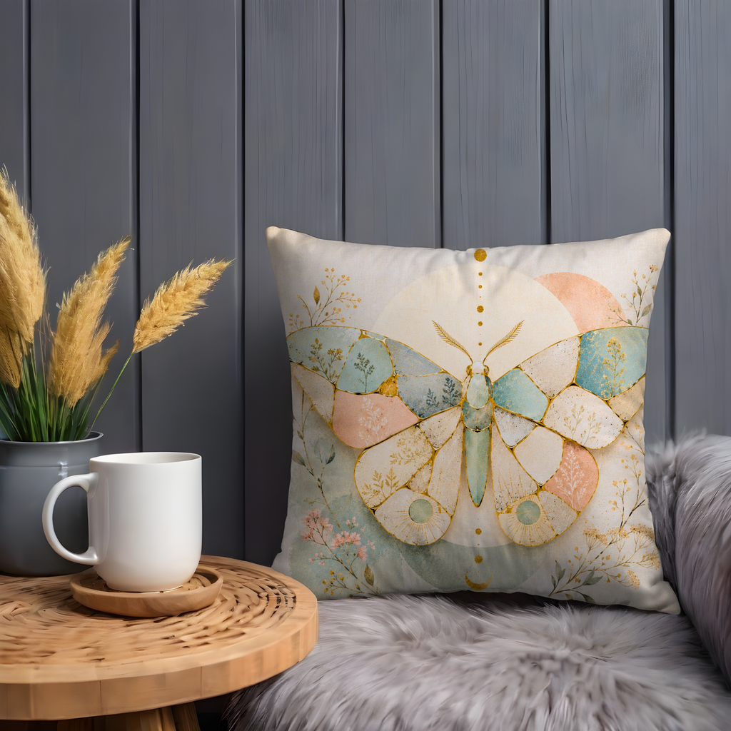 Mosaic Butterfly Pillow Cover | Boho Celestial Art | Gold Crackle Decor