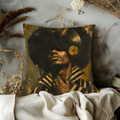 Afro Vinyl Portrait Pillow Cover | Soul Music Art | Gold Crackle Decor
