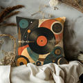 Abstract Vinyl Record Pillow Cover | Retro Music Art | Gold Crackle Decor