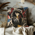 Rock Headphones Pillow Cover | Punk Music Art | Gold Crackle Decor