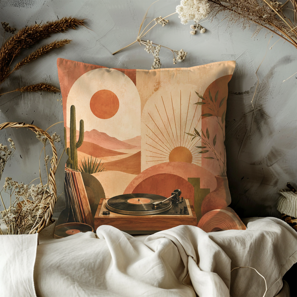 Desert Vinyl Record Pillow Cover – Boho Music Art | Gold Crackle Decor