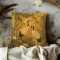 Japanese Cranes Pillow Cover | Golden Bamboo Art | Gold Crackle Decor