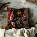 Rock Guitarist Pillow Cover | Metal Music Art | Gold Crackle Decor