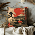Japanese Wave Vinyl Pillow Cover | Ukiyo-e Music Art | Gold Crackle Decor