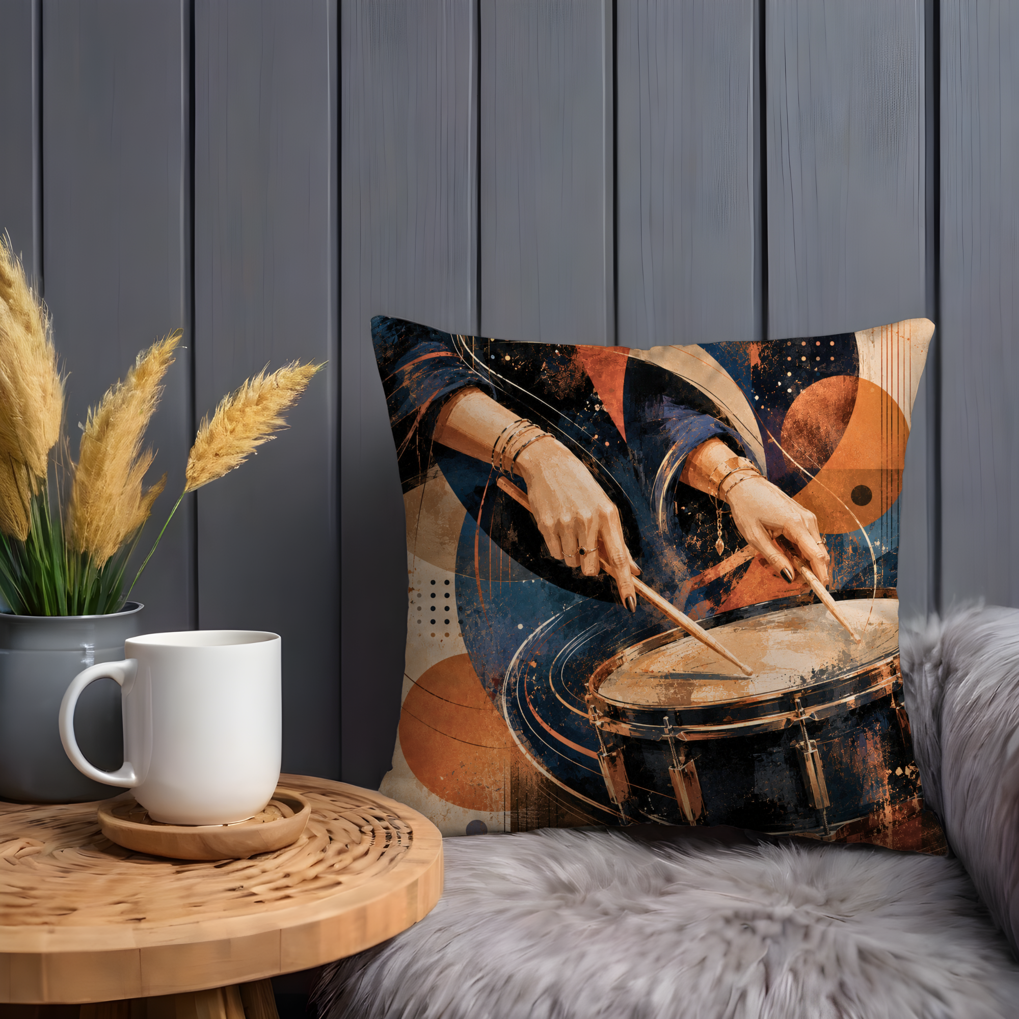 Drummer Pillow Cover  | Snare Drum Pillow Cover | Percussion Art | Gold Crackle Decor
