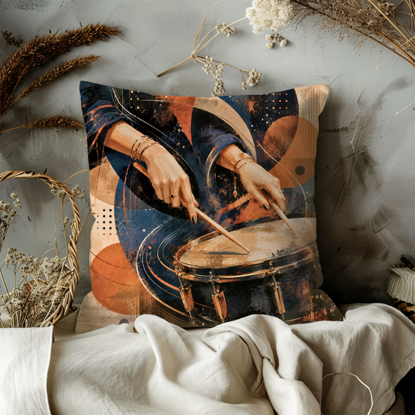 Drummer Pillow Cover – Snare Drum  | Percussion Art | Gold Crackle Decor