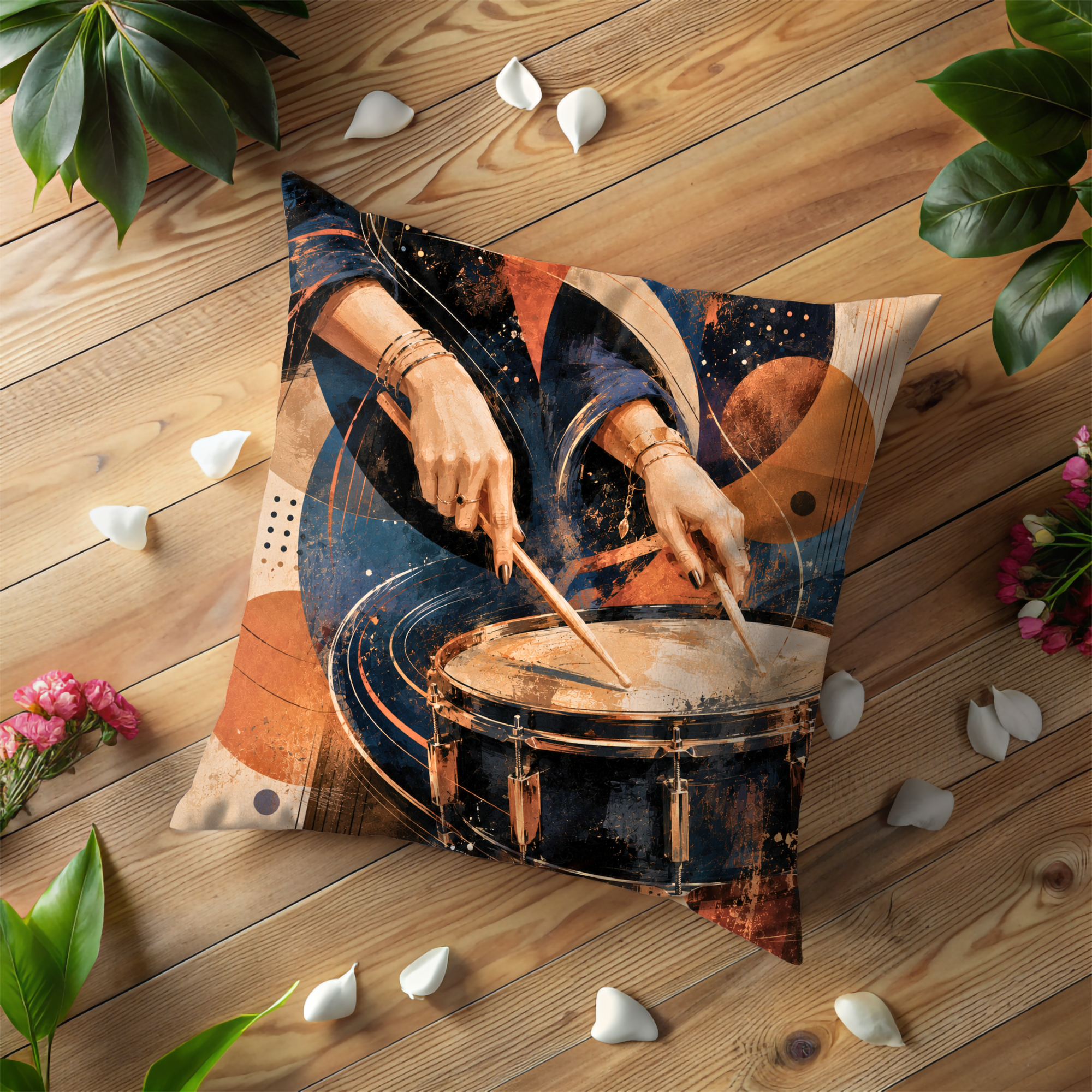 Drummer Pillow Cover  | Snare Drum Pillow Cover | Percussion Art | Gold Crackle Decor