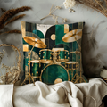 Teal Drums Pillow Cover | Drum Kit Pillow Cover | Percussion Art | Gold Crackle Decor