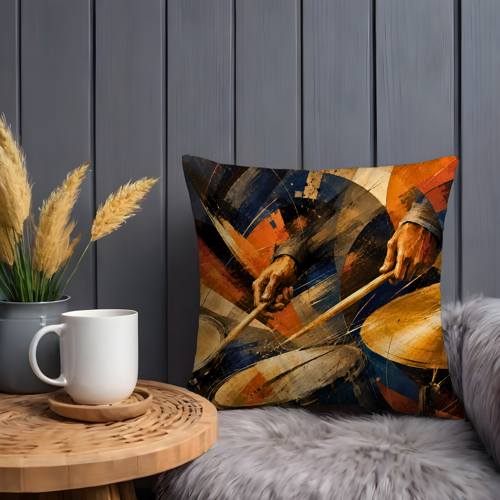 Drummer Hands Pillow Cover | Abstract Percussion Art | Gold Crackle Decor