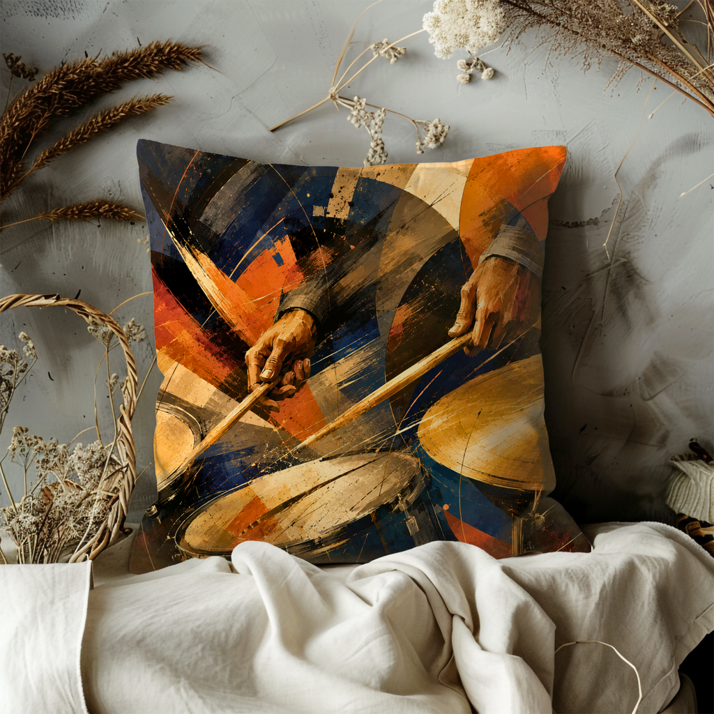 Drummer Hands Pillow Cover | Abstract Percussion Art | Gold Crackle Decor