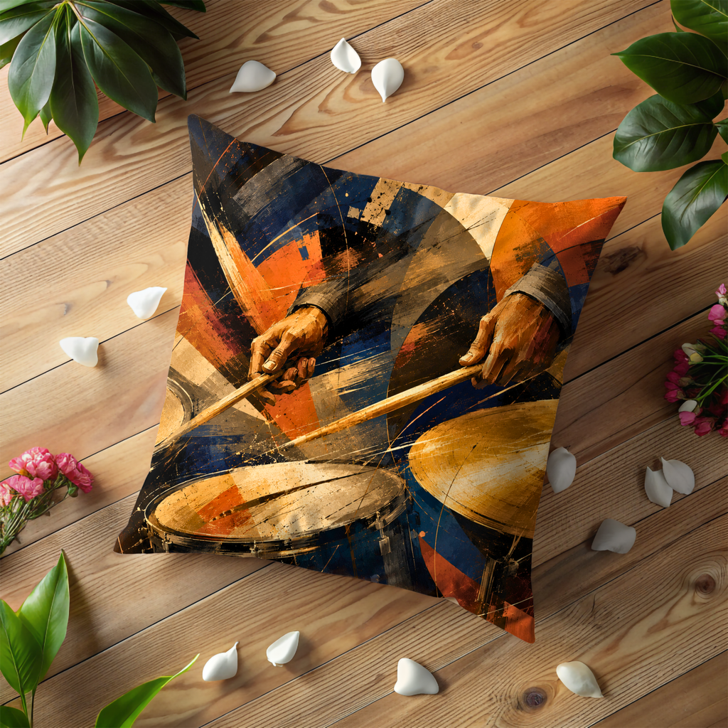 Drummer Hands Pillow Cover | Abstract Percussion Art | Gold Crackle Decor